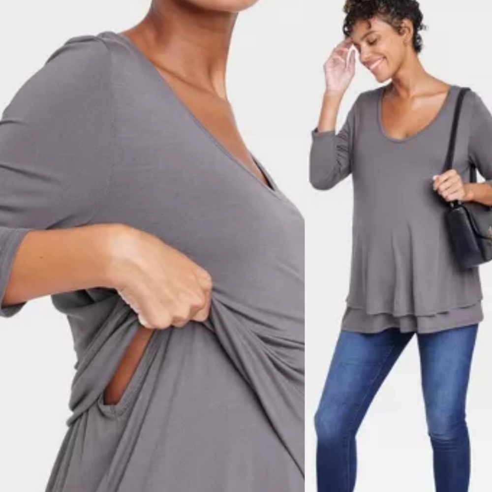 ISABEL MATERNITY BY INGRID Nursing Friendly 3/4‎ Sleeve Gray Womens Size M